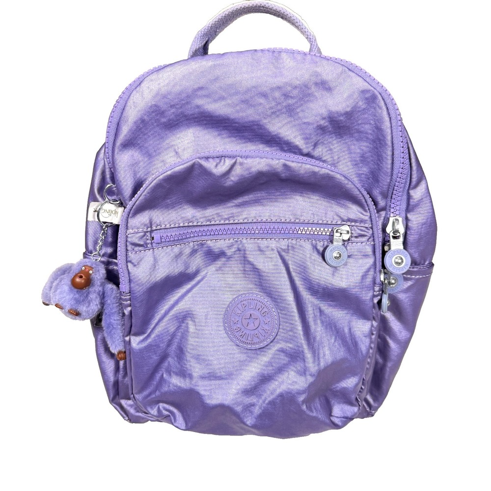 Kipling Seoul Women's 15" Laptop Backpack Metallic Purple Nylon Monkey Keychain